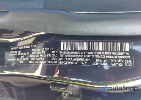 2022 Alfa Romeo Stelvio Sprint Rwd z USA, uszkodzony, nr VIN ZASPAJAN9N7D32102